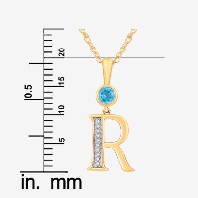 "R" Womens Genuine Blue Topaz 14K Gold Over Silver Pendant Necklace