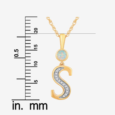 S" Womens Lab Created White Opal 14K Gold Over Silver Pendant Necklace