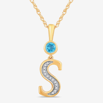 "S" Womens Genuine Blue Topaz 14K Gold Over Silver Pendant Necklace