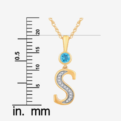 "S" Womens Genuine Blue Topaz 14K Gold Over Silver Pendant Necklace