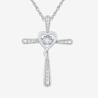 Love in Motion™ Lab-Created White Sapphire and Diamond-Accent Cross Pendant Necklace