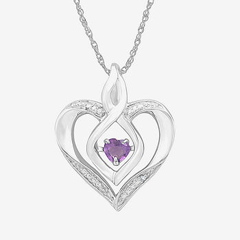 Sterling Silver Amethyst And Peridot Hearts Diamond Accented Pendant Sterling Silver Amethyst And Peridot Hearts Diamond Accented Pendant
