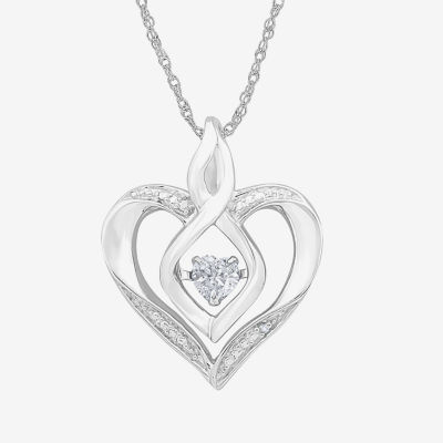 Love in Motion™ Lab-Created White Sapphire & Diamond-Accent Sterling Silver Heart Pendant Necklace