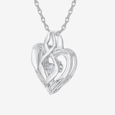 Love in Motion™ Lab-Created White Sapphire & Diamond-Accent Sterling Silver Heart Pendant Necklace