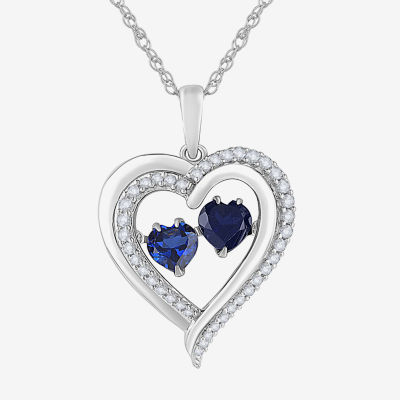 Love in Motion™ Lab-Created Blue And White Sapphire Sterling Silver Double Heart Pendant Necklace