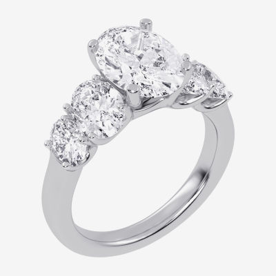 G / Vs2-Si1) Womens 3 1/2 CT. T.W Lab Grown White Diamond 14K Gold Oval 5-Stone Engagement Ring