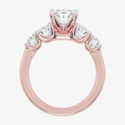 (G / Vs2-Si1) Womens 3 1/2 CT. T.W Lab Grown White Diamond 14K Gold Oval 5-Stone Engagement Ring