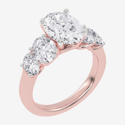 (G / Vs2-Si1) Womens 3 1/2 CT. T.W Lab Grown White Diamond 14K Rose Gold Oval 5-Stone Engagement Ring