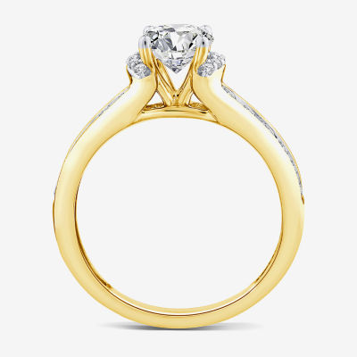 (G / Si1-Si2) Womens 1 1/2 CT. T.W. Lab Grown White Diamond 10K Gold Anchor Round Side Stone Engagement Ring