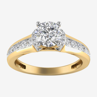 (G / Si1-Si2) Womens 1 1/2 CT. T.W. Lab Grown White Diamond 10K Gold Round Side Stone Engagement Ring