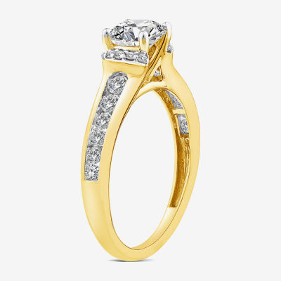 (G / Si1-Si2) Womens 1 1/2 CT. T.W. Lab Grown White Diamond 10K Gold Anchor Round Side Stone Engagement Ring