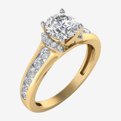 (G / Si1-Si2) Womens 1 1/2 CT. T.W. Lab Grown White Diamond 10K Gold Anchor Round Side Stone Engagement Ring