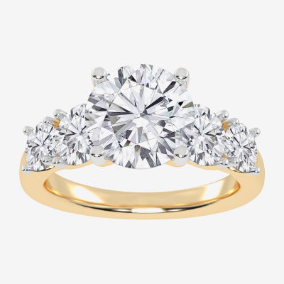 (G / Vs2-Si1) Womens 3 1/2 CT. T.W Lab Grown White Diamond 14K Gold Round 5-Stone Engagement Ring