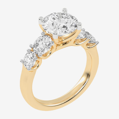 (G / Vs2-Si1) Womens 3 1/2 CT. T.W Lab Grown White Diamond 14K Gold Round 5-Stone Engagement Ring