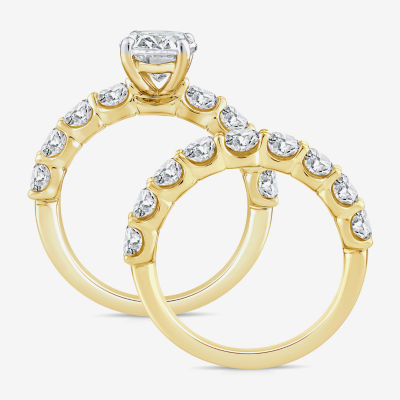 Signature By Modern Bride (G / Si1-Si2) Womens 4 CT. T.W. Lab Grown White Diamond 10K Gold Oval Side Stone Bridal Set