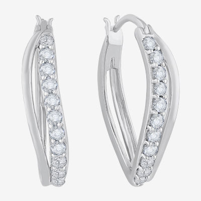 DiamonArt® White Cubic Zirconia Sterling Silver 24.4mm Hoop Earrings