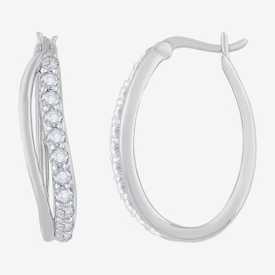 DiamonArt® White Cubic Zirconia Sterling Silver 24.4mm Hoop Earrings