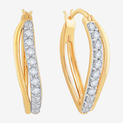 DiamonArt® White Cubic Zirconia 14K Gold Over Silver 24.4mm Hoop Earrings