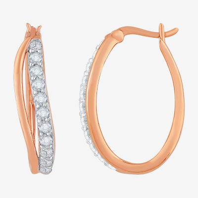 DiamonArt® White Cubic Zirconia 14K Rose Gold Over Silver 24.4mm Hoop Earrings