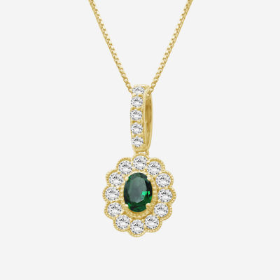 Womens Oval-cut Gemstone & 1 CT. T.W. Lab-Grown Diamond 10K Gold Pendant Necklace