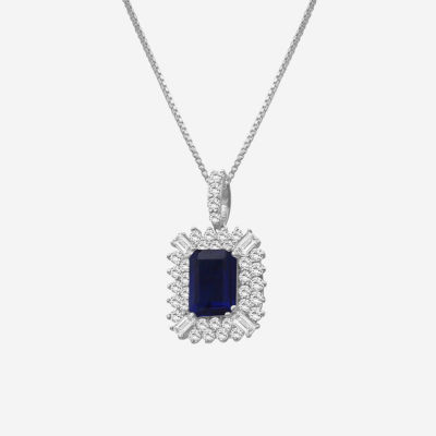 Womens Emeral-cut Gemstone & 1/2 CT. T.W. Lab-Grown Diamond 10K Gold Pendant Necklace