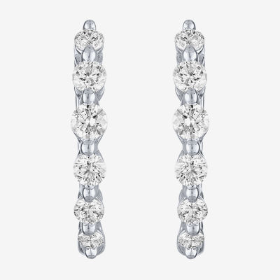 (G-H/Si2-I1) Womens 1 CT. T.W. Lab Grown White Diamond 10K White Gold 19.7mm Hoop Earrings