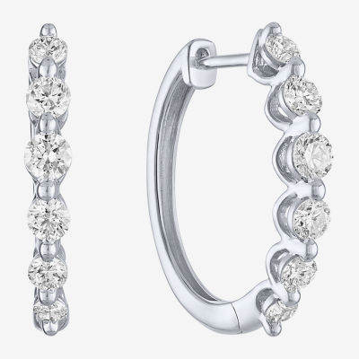 (G-H/Si2-I1) Womens 1 CT. T.W. Lab Grown White Diamond 10K White Gold 19.7mm Hoop Earrings