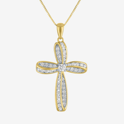 Cross (Gh / Si2 I1) Womens 1/2 CT. T.W. Lab Grown White Diamond 10K Gold Cross 16 Inch Pendant Necklace