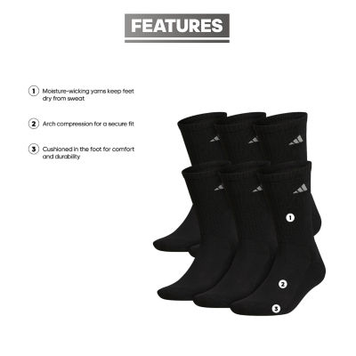 adidas Mens 6 Pair Crew Socks