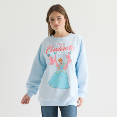 Womens Juniors Crew Neck Long Sleeve Embroidered Cinderella Princess Sweatshirt