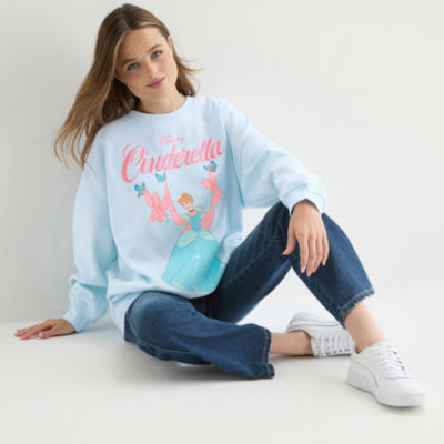 Womens Juniors Crew Neck Long Sleeve Embroidered Cinderella Princess Sweatshirt