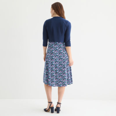 Danny & Nicole Womens Floral Midi Jacket Dress