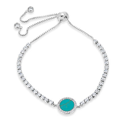 Womens Simulated Turquoise Sterling Silver Bolo Bracelet
