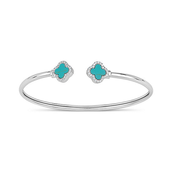 Womens Simulated Turquoise Sterling Silver Bangle Bracelet