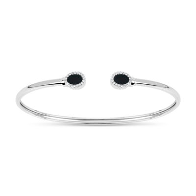 Black Onyx Sterling Silver Round Bangle Bracelet