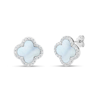 White Mother Of Pearl Sterling Silver 13mm Curved Stud Earrings