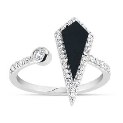 Womens Black Onyx Sterling Silver Cocktail Ring