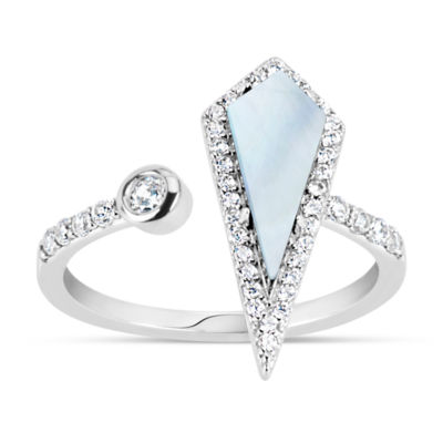 Womens White Mother Of Pearl Sterling Silver Cocktail Ring