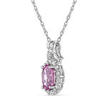 Womens Lab Created Pink Sapphire Sterling Silver Pendant Necklace