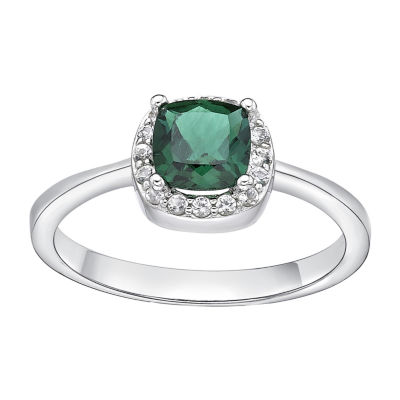 CushionCut LabCreated Emerald and Genuine White Topaz Sterling Silver