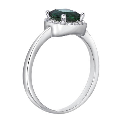 Cushion-Cut Lab-Created Emerald and Genuine White Topaz Sterling Silver Ring