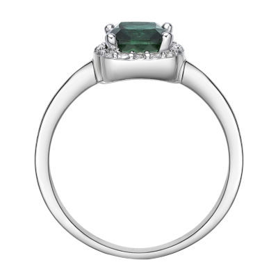 Cushion-Cut Lab-Created Emerald and Genuine White Topaz Sterling Silver Ring