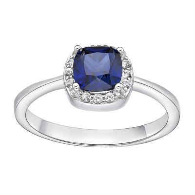 Cushion-Cut Lab-Created Sapphire and Genuine White Topaz Sterling Silver Ring
