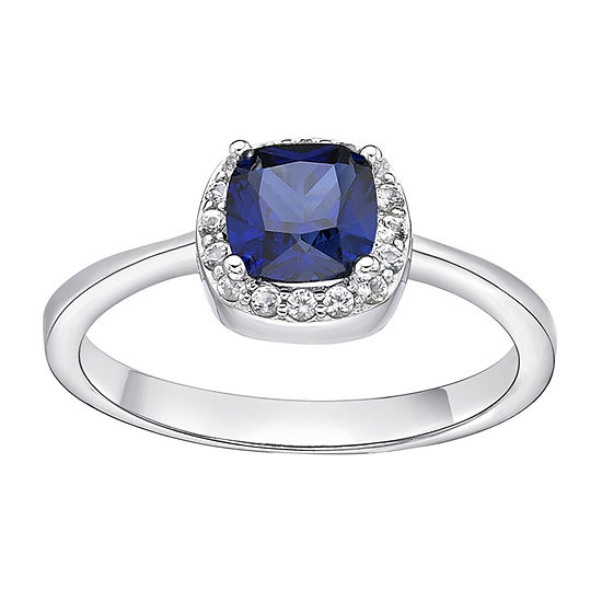 Cushion-Cut Lab-Created Sapphire and Genuine White Topaz Sterling Silver Ring