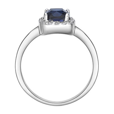 Cushion-Cut Lab-Created Sapphire and Genuine White Topaz Sterling Silver Ring