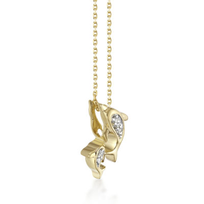 Dolphin Diamond-Accent 10K Yellow Gold Mini Pendant Necklace