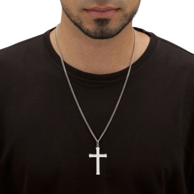 Mens Sterling Silver Cross 24 Inch Pendant Necklace