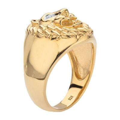 Mens Diamond Accent Natural White Diamond 18K Gold Over Silver Fashion Ring