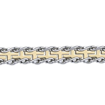 Mens Stainless Steel and Gold Ion Plated Cross Link Bracelet