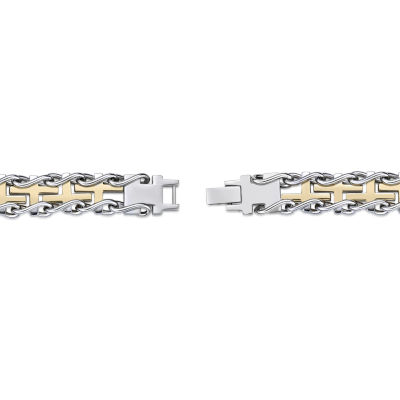 Mens Stainless Steel and Gold Ion Plated Cross Link Bracelet